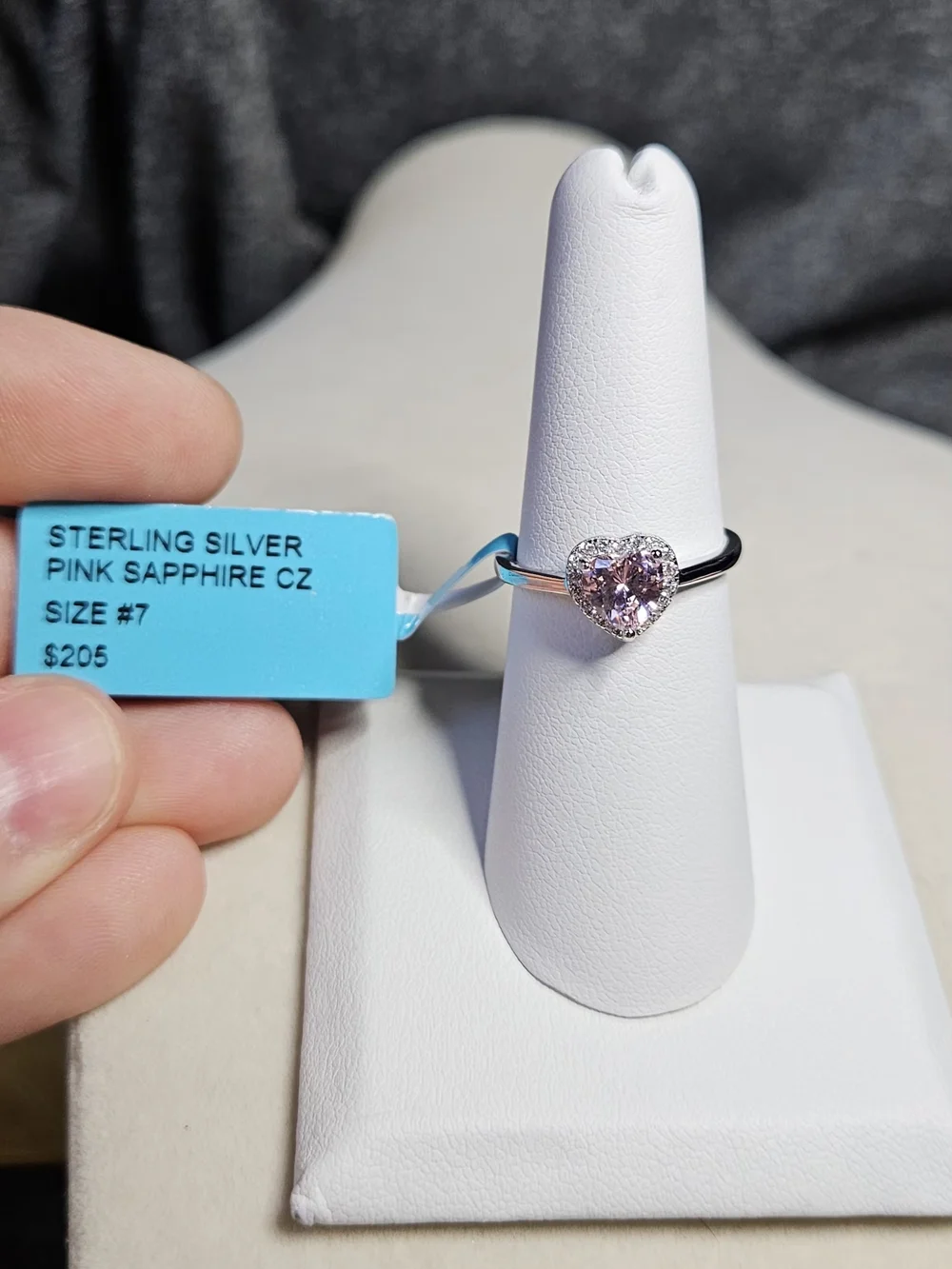 Pink Heart Halo Ring Sterling Silver